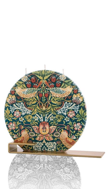 Flat Hand-Crafted 6&quot; Circle Candle - Strawberry Thief (William Morris)