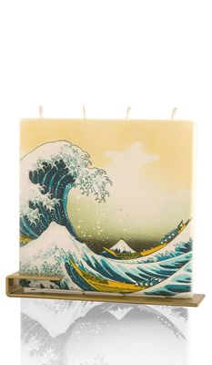 Flat Hand Crafted Square Candle - The Great Wave off
