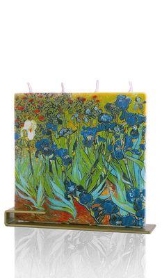 Flat Hand Crafted 6&quot; Square Candle - Vincent van Gogh Irises