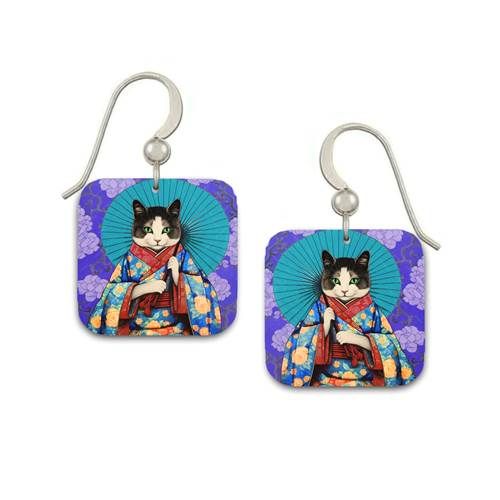 BLUE KITTY - Small Square Earring