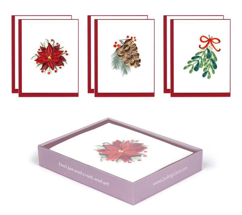 QUILLED NOTE CARD BOX SET - WINTER BOTANICALS