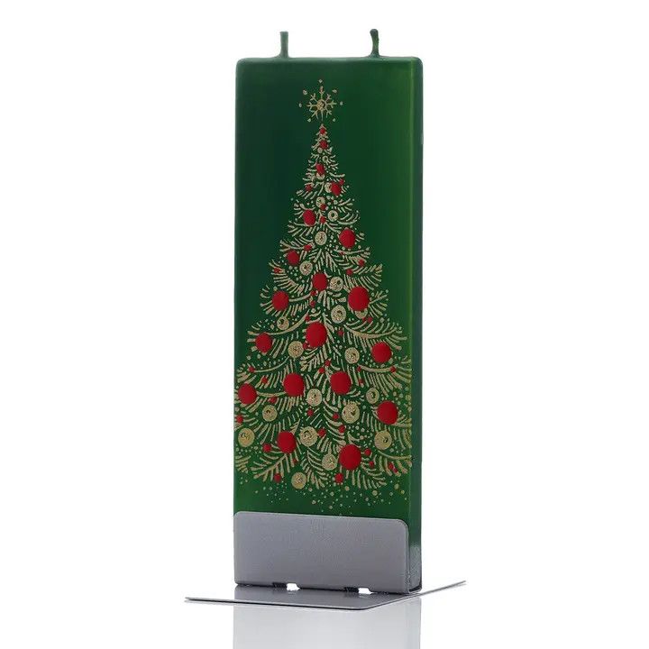 FLATYZ SEASONAL- HAND CRAFTED ARTIST CANDLE GOLD CHRISTMAS TREE ON GREEN