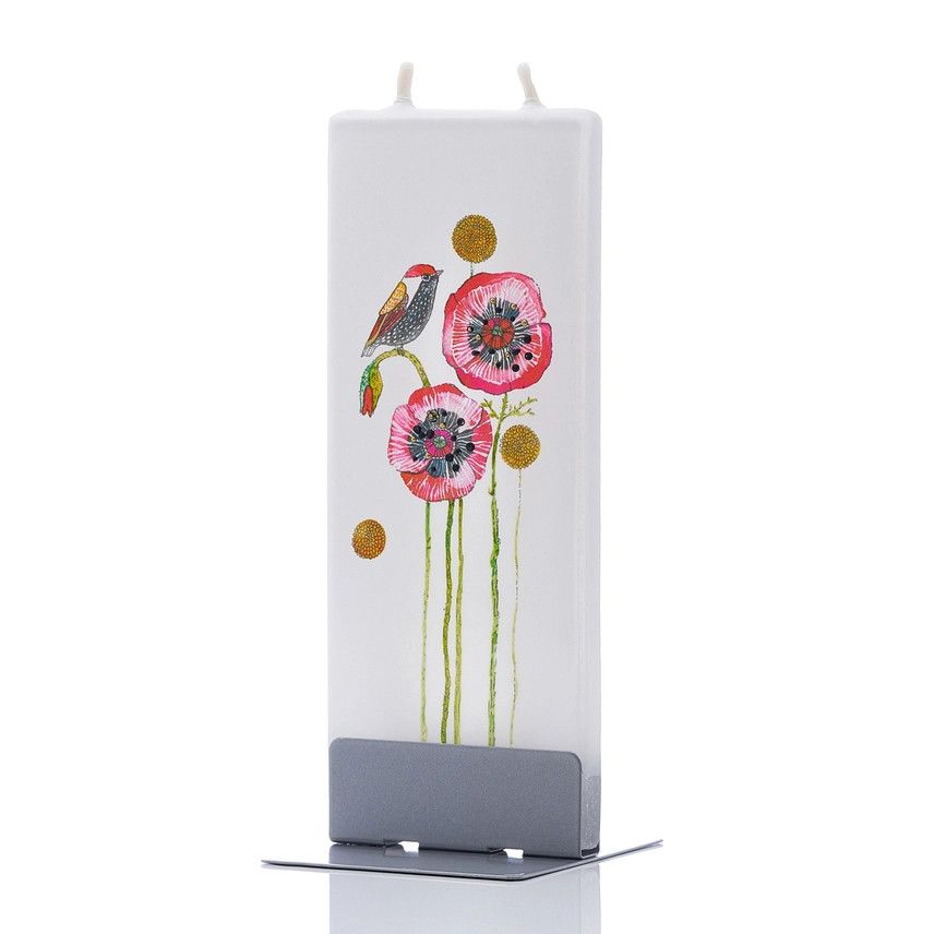 FLATYZ - HAND CRAFTED ARTIST CANDLE BIRD ON POPPIES