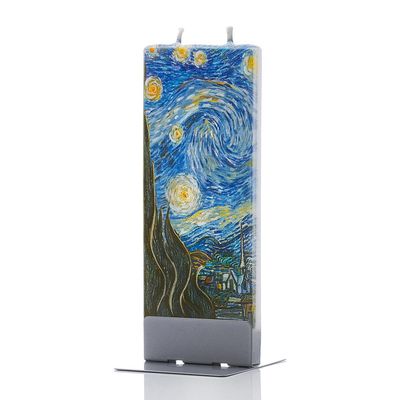 Hand-Painted 6&quot; Flat Candle Van Gogh&#39;s Starry Night