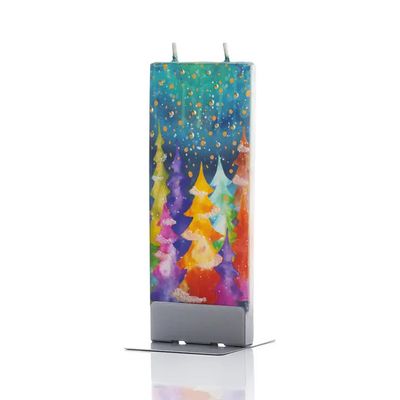 FLATYZ SEASONAL- HAND CRAFTED ARTIST CANDLE COLORFUL WINTER NIGHT TREES