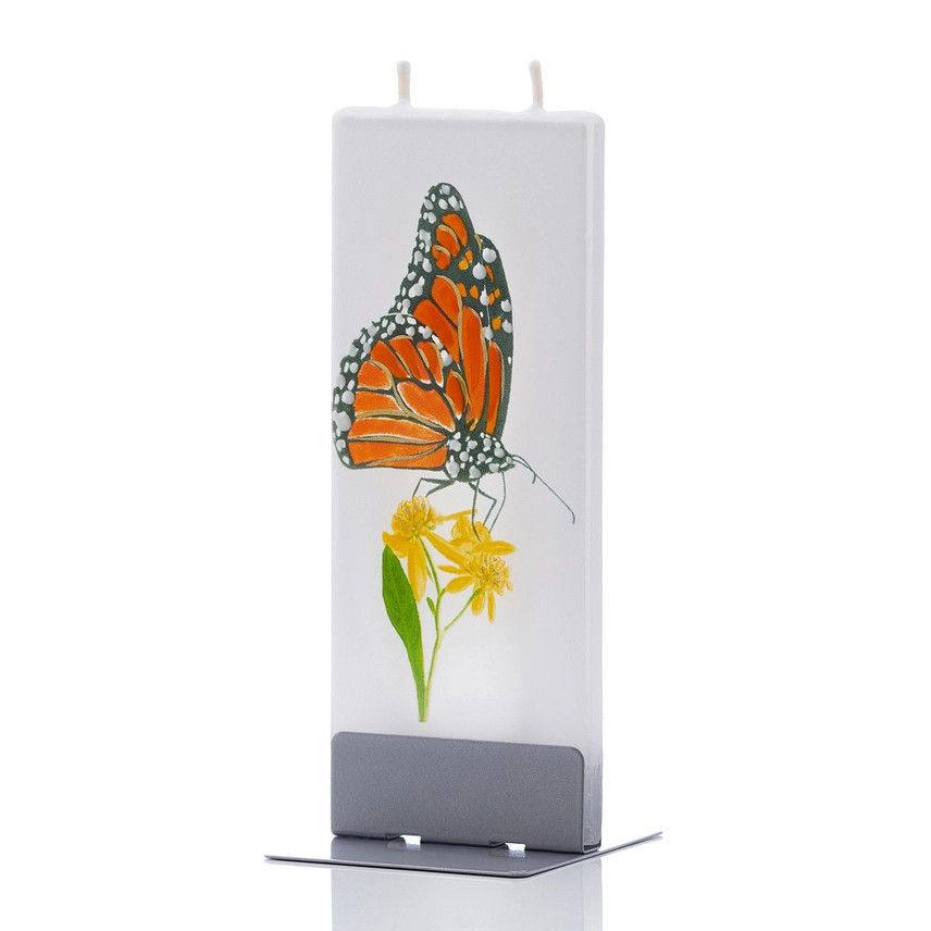 FLATYZ - HAND CRAFTED ARTIST CANDLE MONARCH ON FLOWER