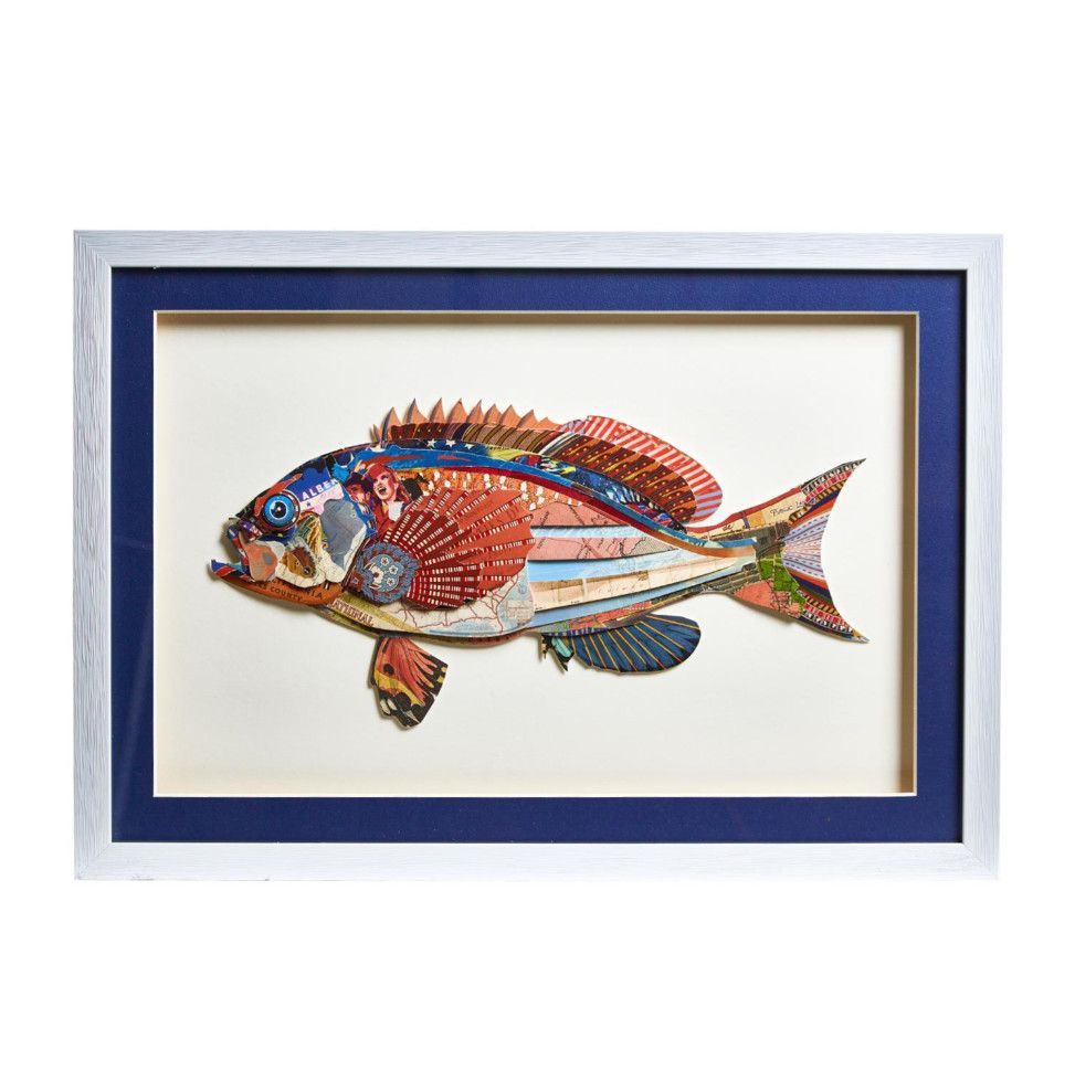 Fish Collage Wall Art RED - FACE LEFT