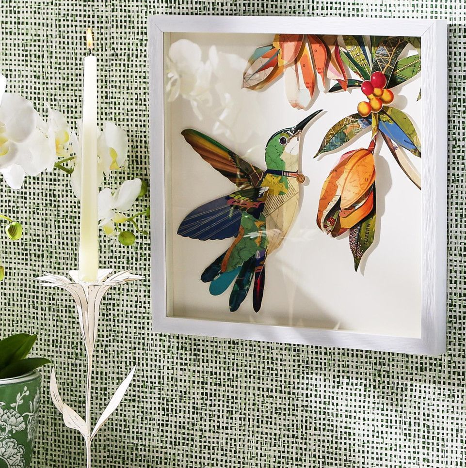 HUMMINGBIRD PAPER COLLAGE FRAMED WALL ART - FACE RIGHT