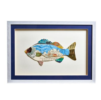 Fish Collage Wall Art BLUE - FACE LEFT