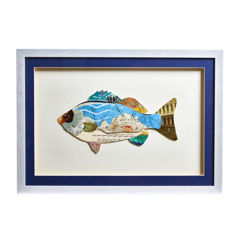 Fish Collage Wall Art BLUE - FACE LEFT
