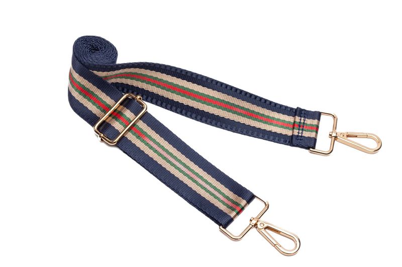 Navy/Tan/Green/Red Striped Strap with Gold Hardware