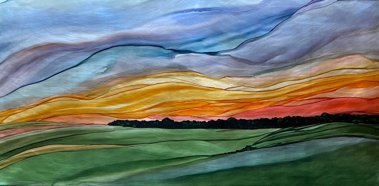 WAVING GOODBYE #2494 | 48&quot; X 24&quot; | ALCOHOL INK ON ALUMINUM