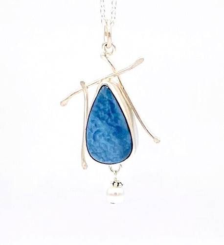 SP STONE &amp; PEARL PENDANT &amp; CHAIN MR. BLUE