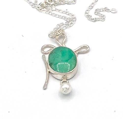 SP STONE &amp; PEARL PENDANT &amp; CHAIN GREEN GREEN