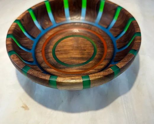 DAVID BOWL - ALBIZIA WOOD &amp; RESIN 9&quot; X 3&quot;
