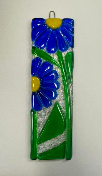Handmade Fused Glass Flower Suncatcher, Color: Blue