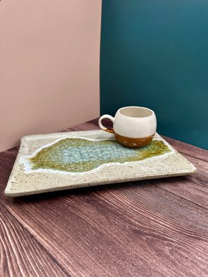 Large Straight Edge Tray 9&quot; x 13&quot; - With Glass | Speckled White