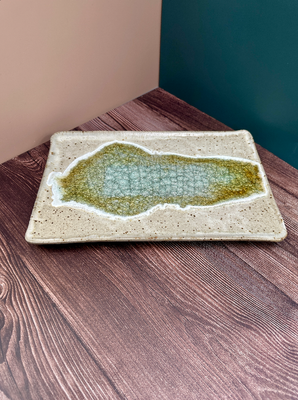 Large Straight Edge Tray 9" x 13" - With Glass | Speckled White