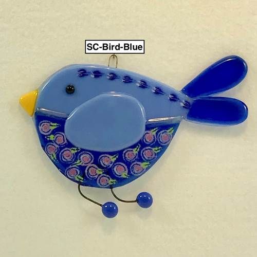 Fused Glass Bird Sun Catcher, Color: Blue