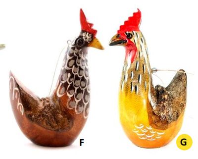 WOOD BIRD ORNAMENT, Style: CHICKEN (BLACK)