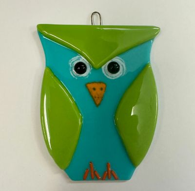 Fused Glass Owl Suncatcher, Color: Turquoise