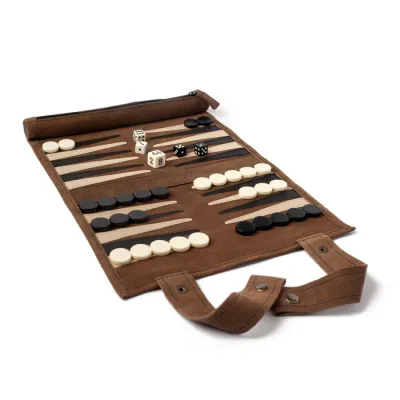 TRAVEL BACKGAMMON WITH LEATHER CASE