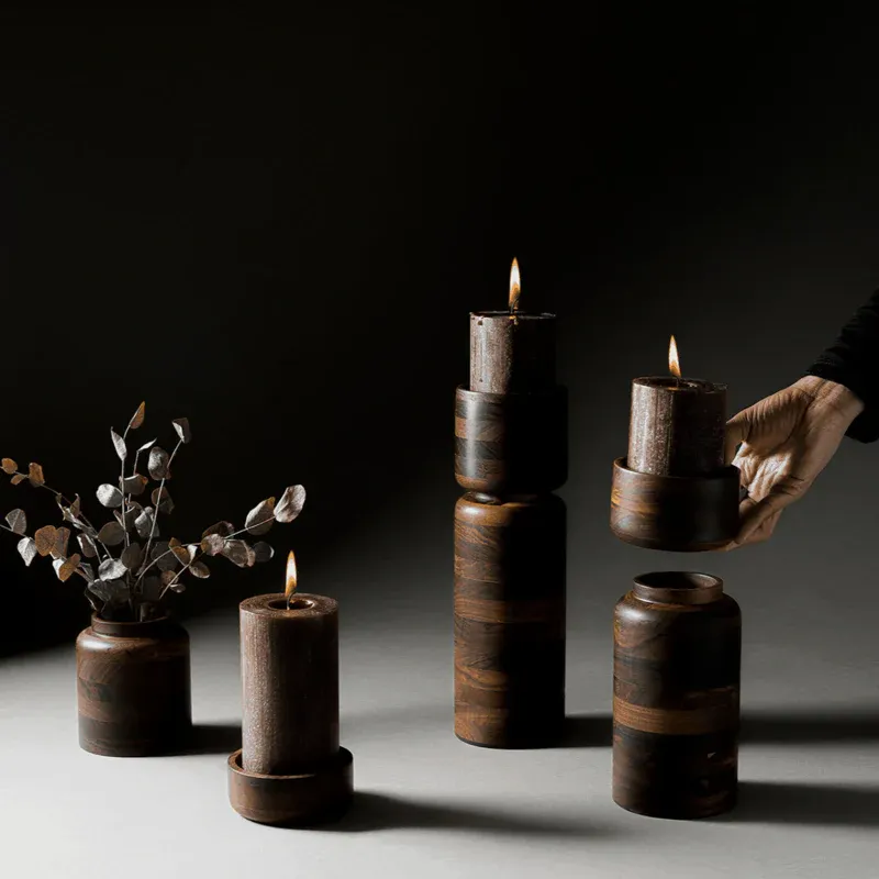SMALL Wood Candle Holder Vase, Manchiche Wood