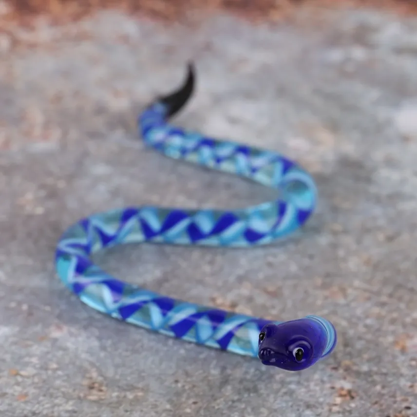 SMALL - ART GLASS BLUE SNAKE FIGURINE