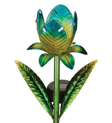 MINI SOLAR GARDEN STAKE - BLUE TULIP | SOLAR GLASS FLOWER LIGHT