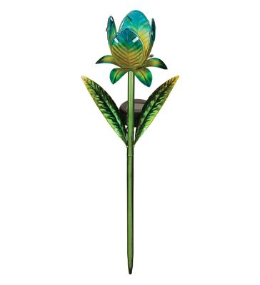 MINI SOLAR GARDEN STAKE - BLUE TULIP | SOLAR GLASS FLOWER LIGHT