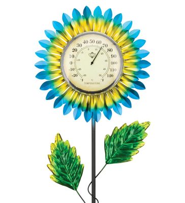 THERMOMETER SOLAR STAKE - BLUE DAISY
