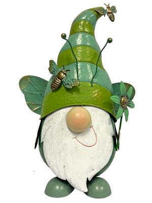 Colorful Enameled Metal Statue - Small Green Gnome