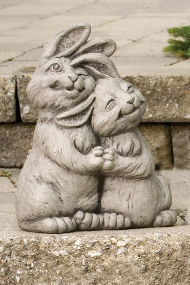 DOUBLE TROUBLE - RABBITS GARDEN STATUE | OLD STONE FINISH