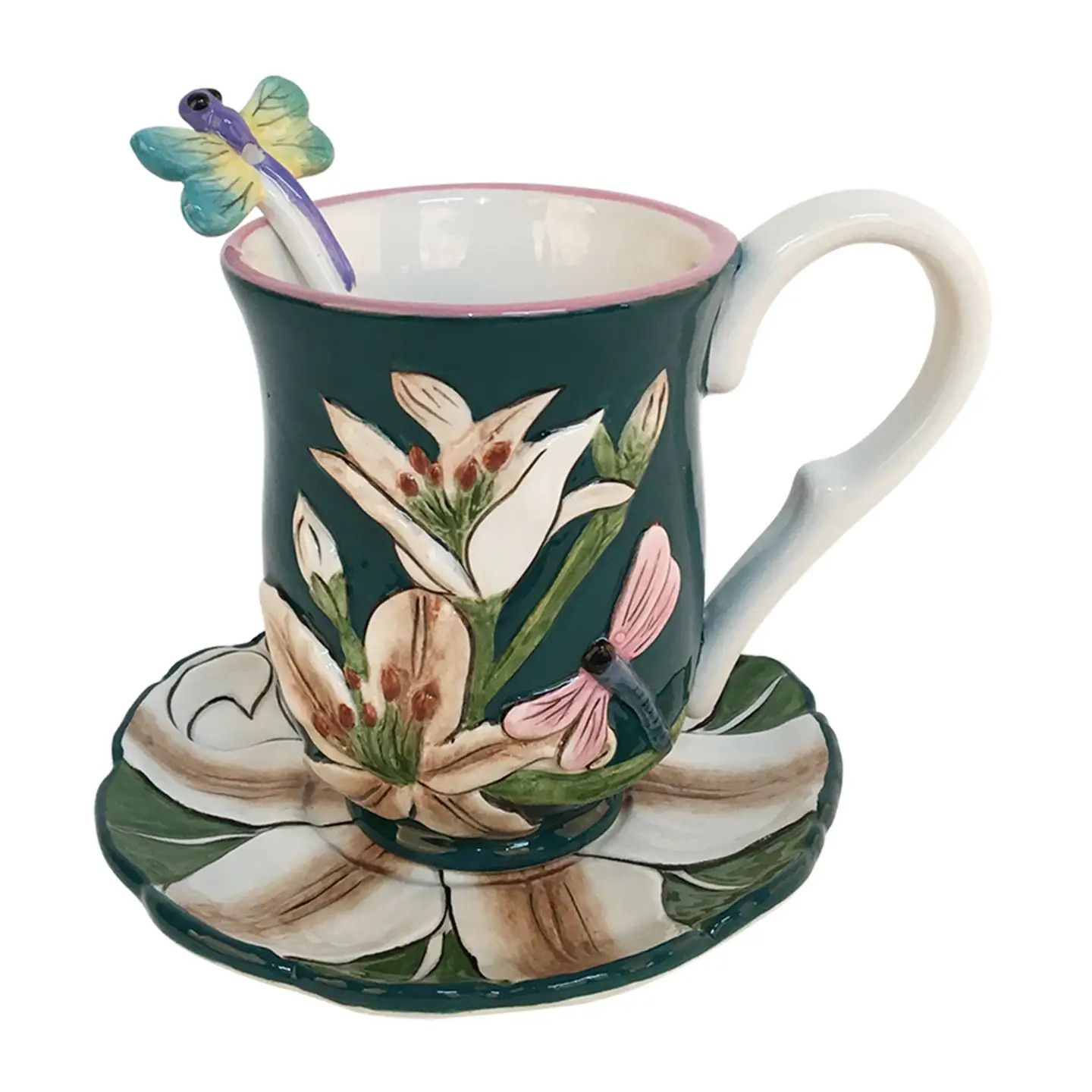 White Lily Teacup, Saucer and Spoon Set
