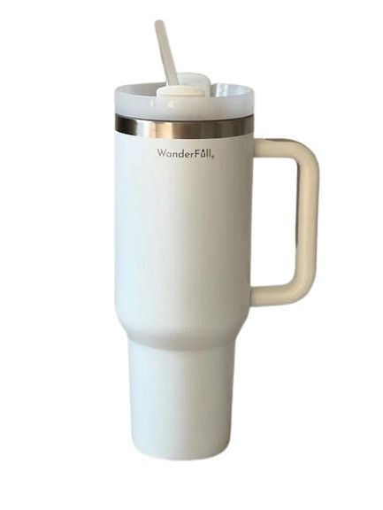 Handled Tumbler White with Silver - 40 oz
