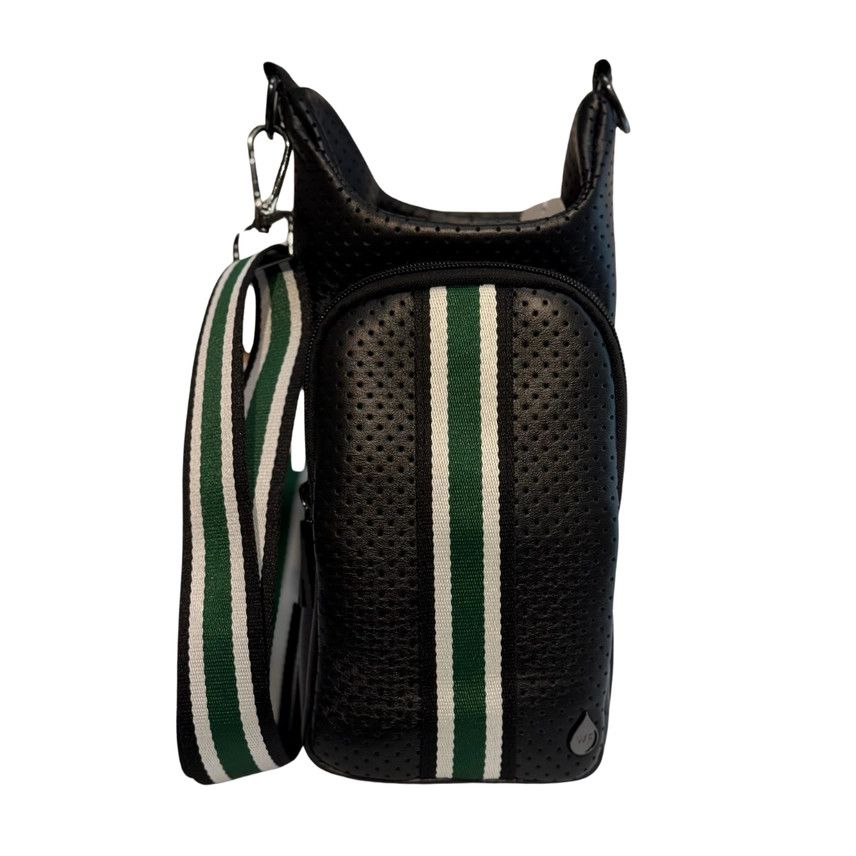 Black Coated Perforated Neoprene Hydrobag® with Green, Black, White Striped Strap