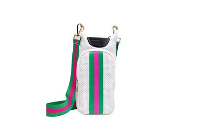 White Coated Perforated Neoprene Hydrobag® with Pink/Green Stripe
