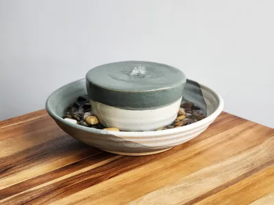 LARGE FOUNTAIN - CERAMIC HANDMADE IN GREY&amp; WHITE W ROCKS