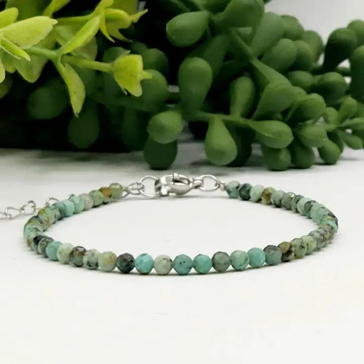 African Turquoise Faceted Bracelet 3MM w/ Silver Color Clasp