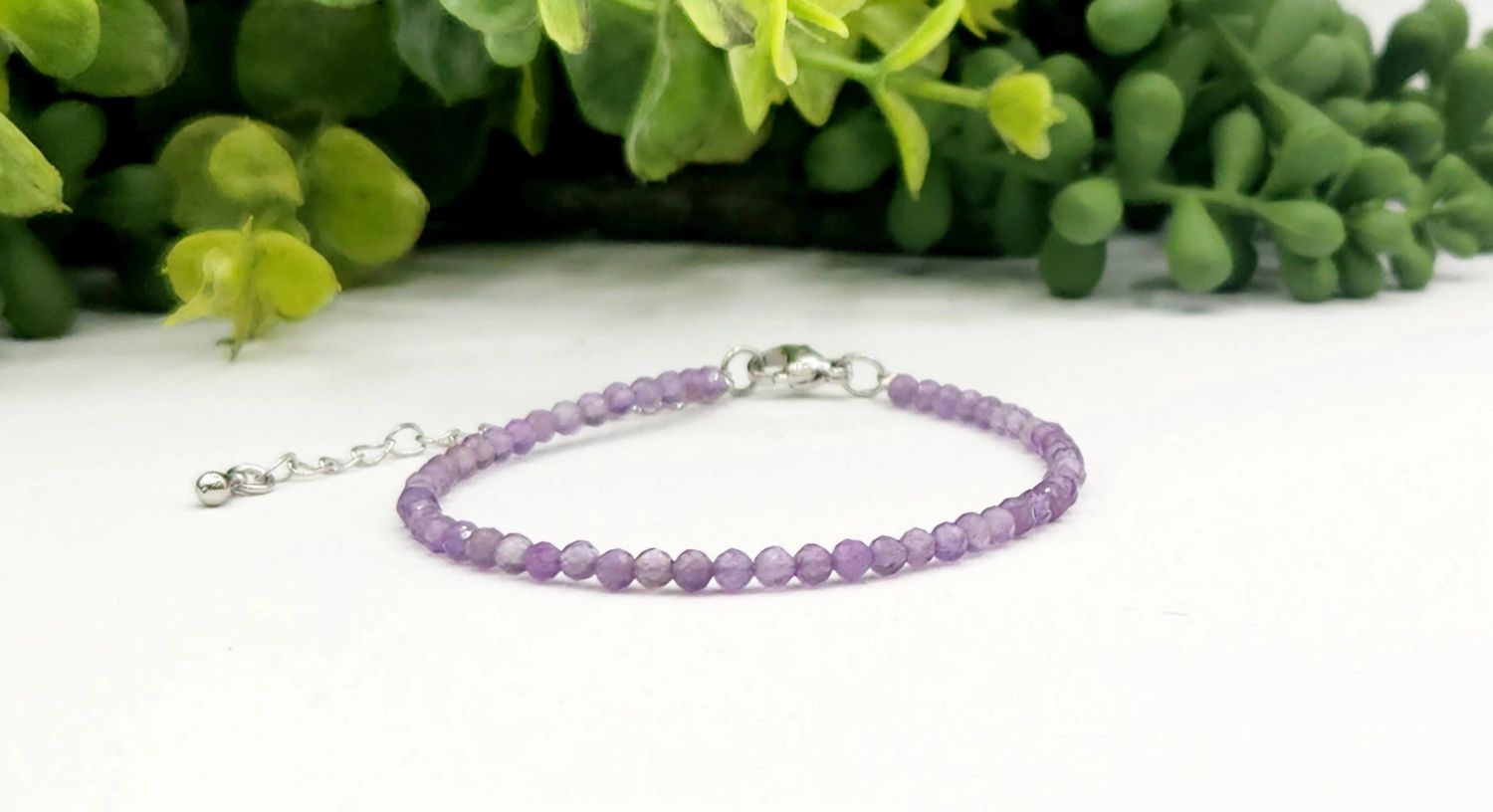 Amethyst Bracelet Faceted 3MM w/Silver Color Clasp