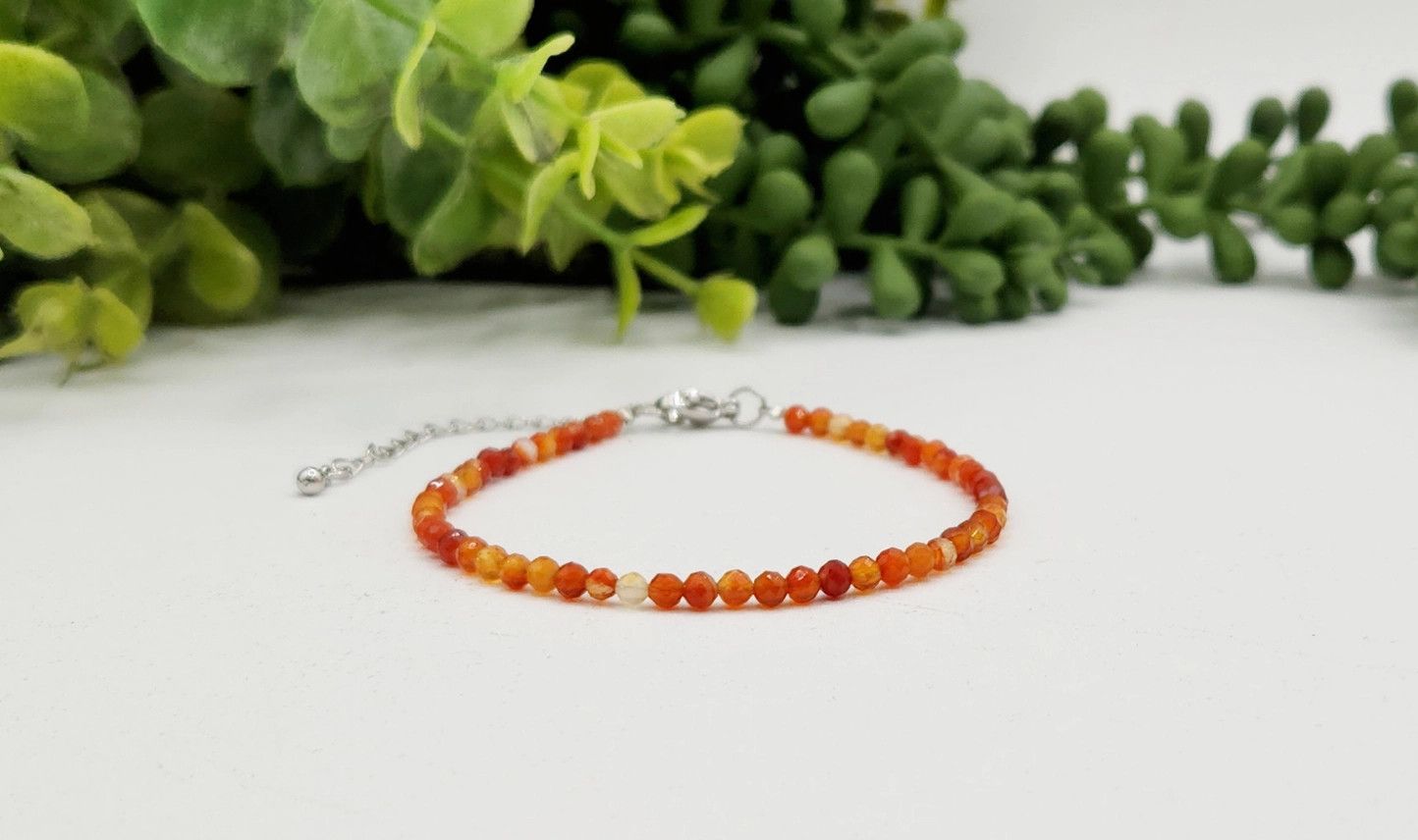 Banded Carnelian Bracelet Faceted 3MM w/Silver Color Clasp,