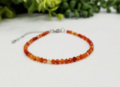 Banded Carnelian Bracelet Faceted 3MM w/Silver Color Clasp,