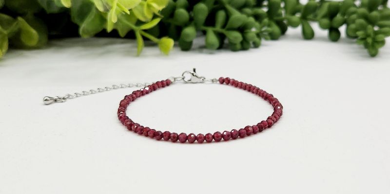 Garnet Bracelet Faceted 3MM w/Silver Color Clasp