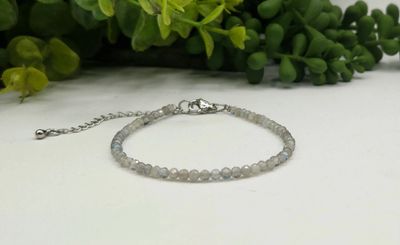 Labradorite Bracelet Faceted 3MM w/Silver Color Clasp