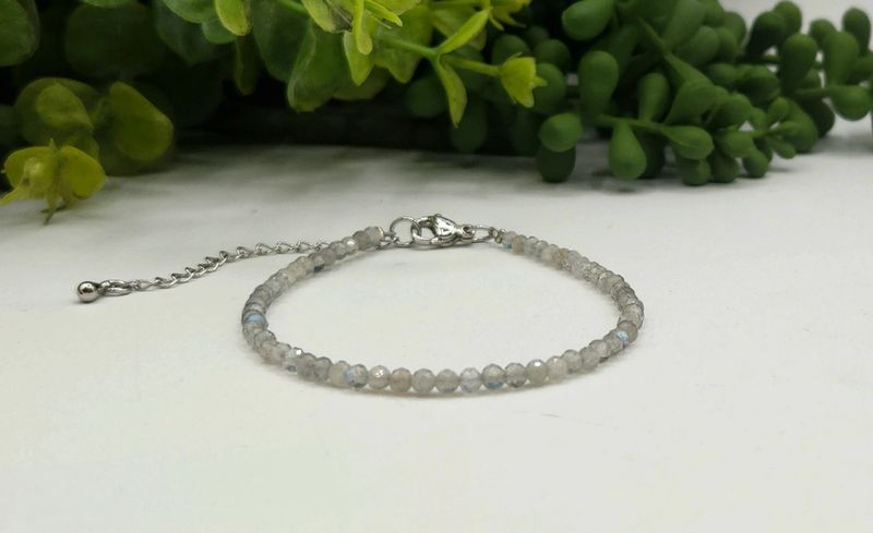 Labradorite Bracelet Faceted 3MM w/Silver Color Clasp