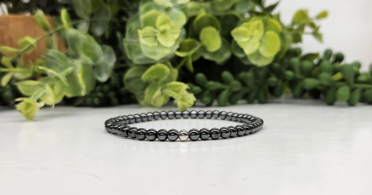Hematite Stretchable Bracelet 4MM Beads-7.5 Inches Long