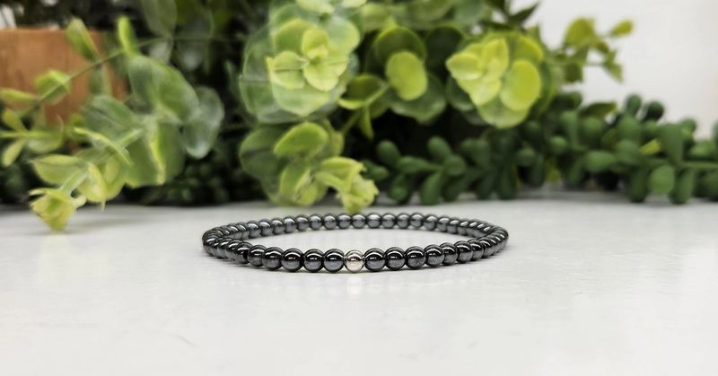 Hematite Stretchable Bracelet 4MM Beads-7.5 Inches Long