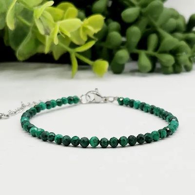 Malachite Bracelet Faceted 3MM w/Silver Color Clasp