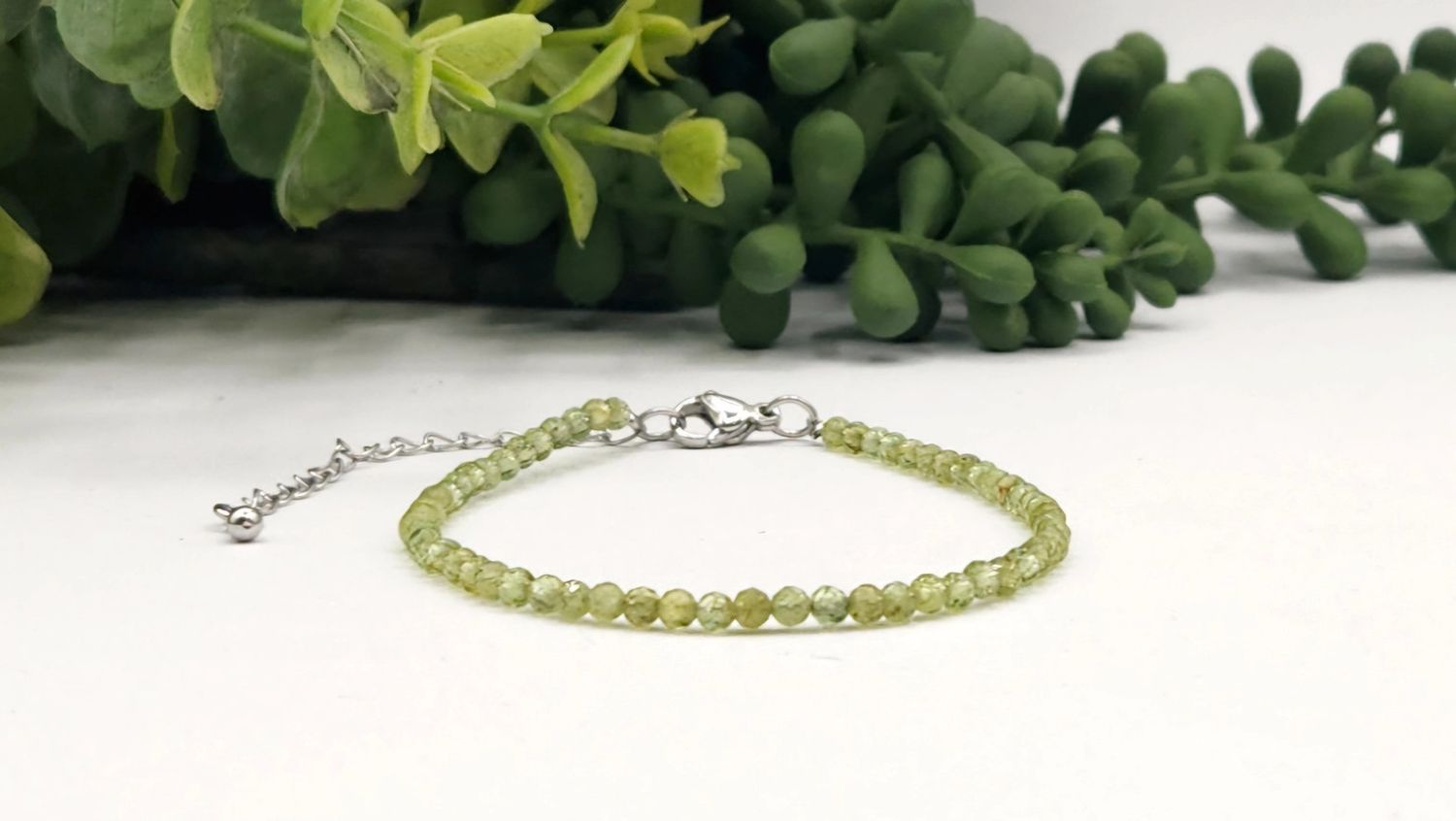 Peridot Bracelet Faceted 3MM w/Silver Color Clasp