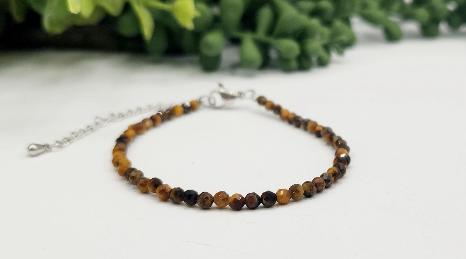 Tiger Eye Bracelet Faceted 3MM w/Silver Color Clasp